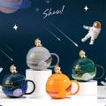 Kids Ceramic Mugs 420ml Planet Tea Cup with Lid Astronaut Mug -4