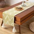 Woven Boho Table Runner, Cotton Braided Coffee Table Runner Yellow