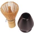 Matcha Tea Whisk Set - Bamboo Whisk and Whisk Holder - Black