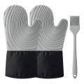 Silicone Oven Heat Resistant Thick Gloves 1 Pair with 1 Brush-grey
