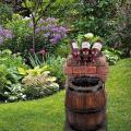 Resin Wine Bottle and Barrel Outdoor Water Fountain Sculpture