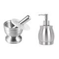 Stainless Steel Mortar and Pestle, Spice Grinder, with Lid Silver