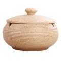 Ceramic Ashtray with Windproof Lid for Indoor Outdoor -beige-yellow