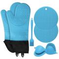 Extra Long Oven Mitts and Pot Holders Sets with Mini Oven Gloves Blue