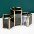 Cosmetic Organizer Holder 3 Slots Brass and Glass Makeup Brush Holder