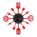 16 Inch Large Kitchen Wall Clocks with Spoons and Forks(red)
