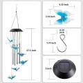 Blue Butterfly Solar Wind Chimes for Outside - with 4 Aluminum Tubes