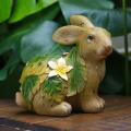 Garden Animal Figurine Rabbit with Leaves and Flowers, Outdoor