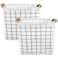 2pcs Laundry Basket Dirty Clothes Folding Storage Basket(white Grid)
