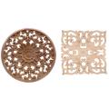 Carved Flower Carving Round Wood Appliques Figurine15x15x2cm