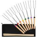 8pack 32inch Roasting Hot Dog Sticks for Campfire with Bamboo Skewers
