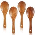 4 Pieces Wood Spoons 21.5cm Wooden Rice Paddle Cooking Spoon
