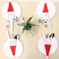 Christmas Tableware Holder Bag Mini Santa Hats Kitchen Holders 10pcs