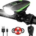 Bike Lights Set with Horn 1400lm Usb Rechargeable Headlight,green