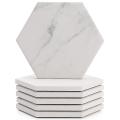 Marble Pattern Absorbent Ceramic Coaster with Cork , Six-piece Set