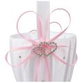 Double Heart Basket White Satin Rhinestone Decor Red Wedding Party