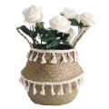 Plant Basket with Tray,tassel Macrame Woven Seagrass Baskets Decorate