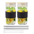 2 Pack Wide Mouth 24oz Mason Jars Drinking Glasses,with Bamboo Lids