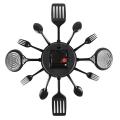 16 Inch Large Kitchen Wall Clocks with Spoons and Forks(black)