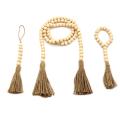 3 Pack Wood Bead Garland with Tassels for Wall Hanging Decor