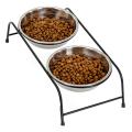 2x Double Removable Stainless Steel Pet Water Bowls with Iron Stand