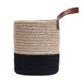 Wall Mounted Woven Hanging Basket Storage with Leather Handle, Large