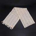 Elegant Cream Crochet Lace Macrame Table Runner with Tassels