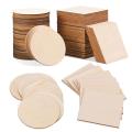 50pcs Wood Slices 4x4inch Unfinished Wood Pieces Square and Round