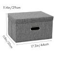 Large Capacity Cotton Linen Folding Storage Box with Lid Grey