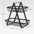 Creative Iron Fruit Basket Kitchen Storage Double Layers, Black