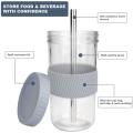 2x 22oz Reusable Boba Cup Mason Jar Cups with Lids and Straws-gray