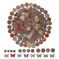 300pcs Vintage Wooden Buttons 2 Holes with Various Flower Butterfly