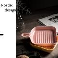 Ceramic Single Handle Bowl Color Glaze Bakeware Household Pink