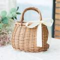 Woven Rattan Totes with Bow and Cloth Lining, Beach Bag,oval Basket