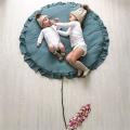 Round Solid Color Lace Play Mat, Baby Room Crawling Mat (blue)