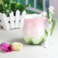 Ceramic Rose Flower Shape Teacups Breakfast Cups with Spoon-pink
