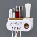 Hanging Toothbrush Holder Automatic Toothpaste Squeezer (white Gold)