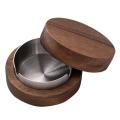 Walnut Ashtray with Lids Windproof Wooden Ashtray(silver)