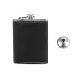 Pocket Hip Flask 8 Oz with Funnel Stainless Steel with Black Leather