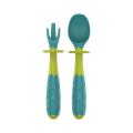 Flexible Training Baby Elbow Fork Spoon Set Portable Aoki Green