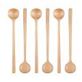 6 Pcs Wooden Spoon,long Handle Round Wood Spoons Mixing Stirring Soup