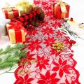 Christmas Table Runner with Red Leaves Lace Decoration for Parties