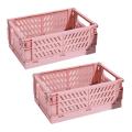 2x Collapsible Plastic Folding Storage Box Cosmetic Container Pink