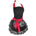 Black Lace Flirty Apron with Pocket, Cooking Pinup Aprons for Women