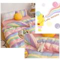 Set Of 4 Colorful Stripes Cover,cotton Rainbow Cute Bedding Set