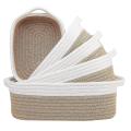 Rectangle Storage Basket Set Cotton Rope Woven Baskets Brown+white