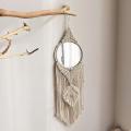 Macrame Hanging Wall Mirror with Boho Tassel Round Decorative Mirror