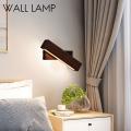 Solid Wood Led Rotated Wall Lamp Bedside Night Light Dark Brown Small