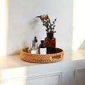 Round Rattan Serving Tray Decorative for Coffee Table Natural(small)