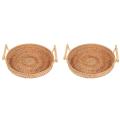 Rattan Bread Basket Round Woven Tea Tray with Handles (8.7 Inches)